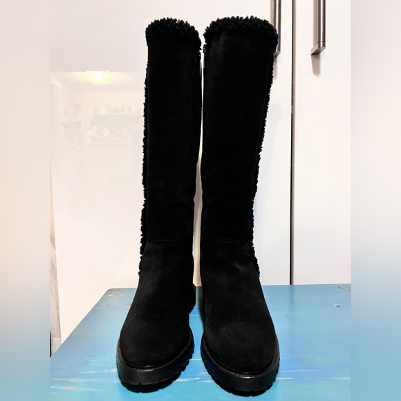 NEW ~ Aquatalia Cheyenne ~ Knee-High SHEARLING LINED Suede Boots ~Black, Sz 8 - Picture 5 of 9